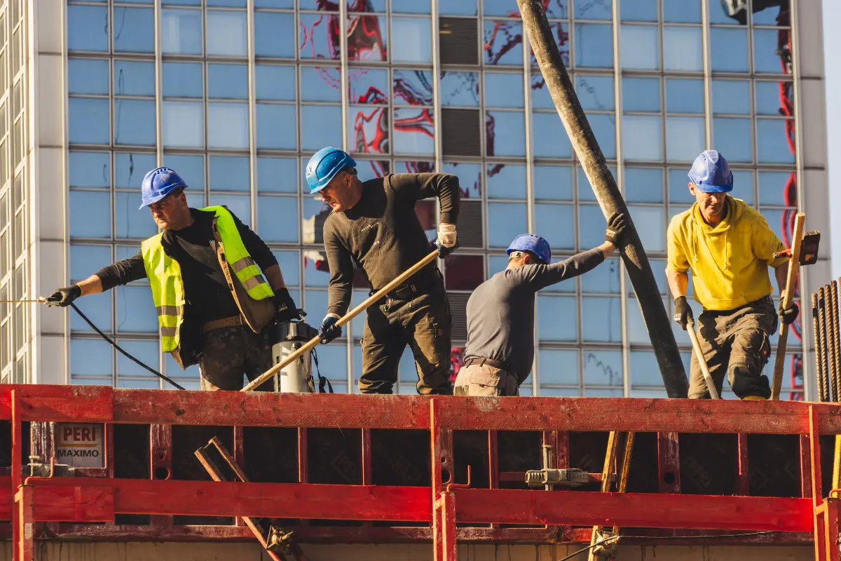 Workers in hard hats on a construction site